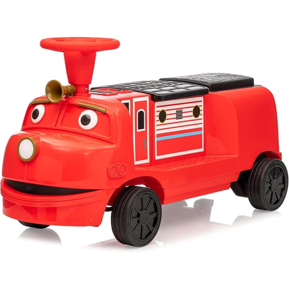 2 Seater 12V Ride on Train Trackless, Licensed by CHUGGINGTON Train, Electric Car w/Height-Adjustable Seat, Under Seat Storage, Light, Hork, Christmas Theme Gift 37+Months Red, No Carriage
