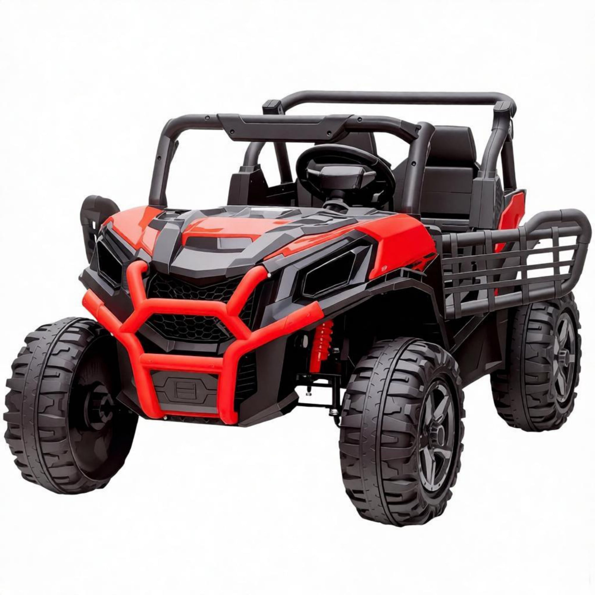 2 Seater 24V Kids Electric Car, Remote Control 3 Speed LED Lights Music Horn Spring Suspension Slow Start, Red
