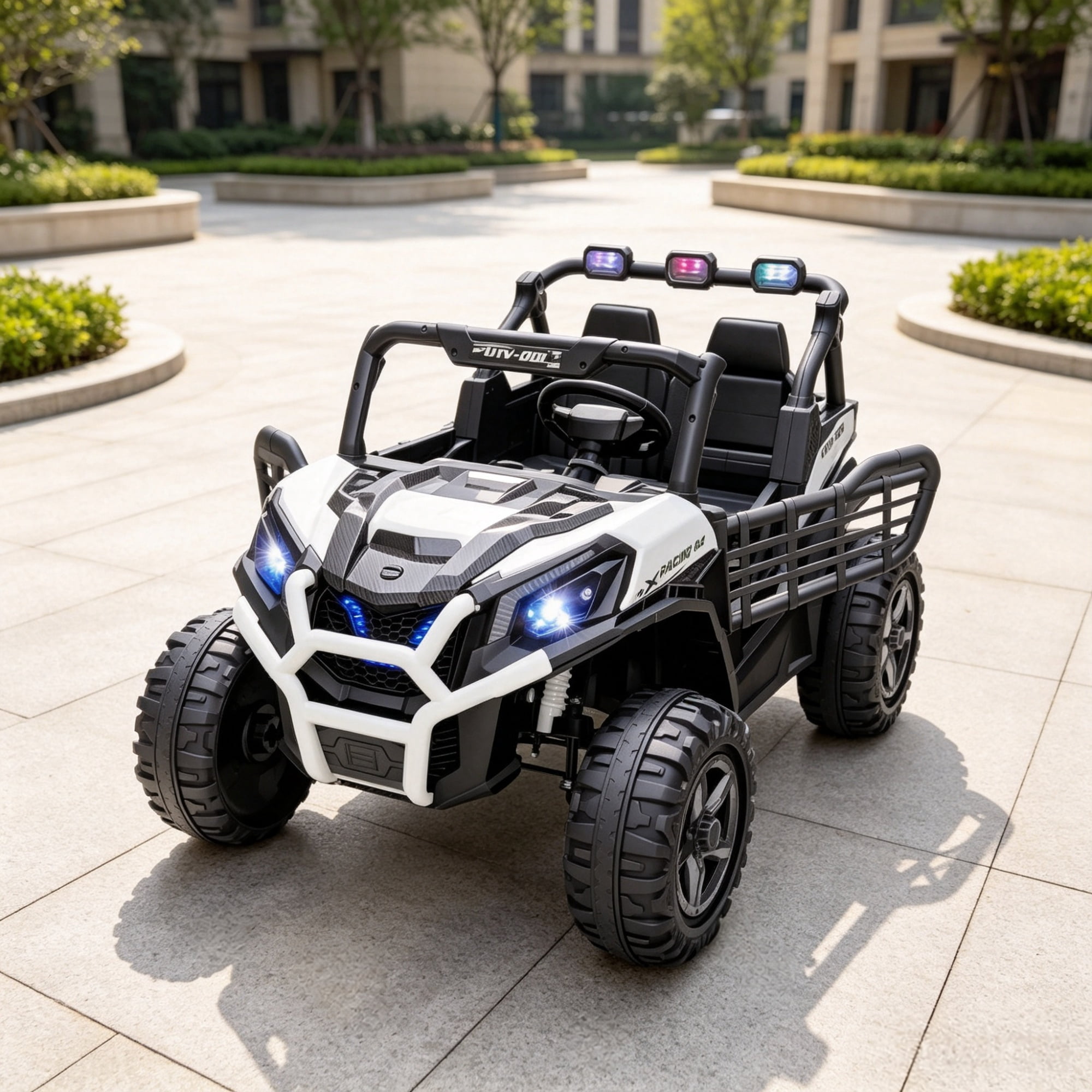 2 Seater 24V Kids Electric Car, Remote Control 3 Speed LED Lights Music Horn Spring Suspension Slow Start, White