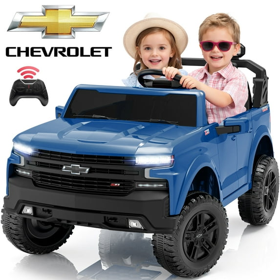 24V 2 Seater Ride on Car for Kids, Licensed Chevrolet Silverado Ride on Toys Truck with Remote Control, Bluetooth, LED Lights, Kids Cars Electric Vehicles for Boys Girls Ages 3-8 Gifts, Blue