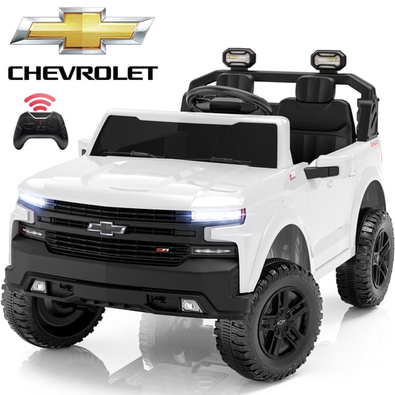 iRerts 24V 2 Seater Chevrolet Silverado Powered Ride on Truck with Remote Control, Bluetooth, LED Lights, Ages 3+, White