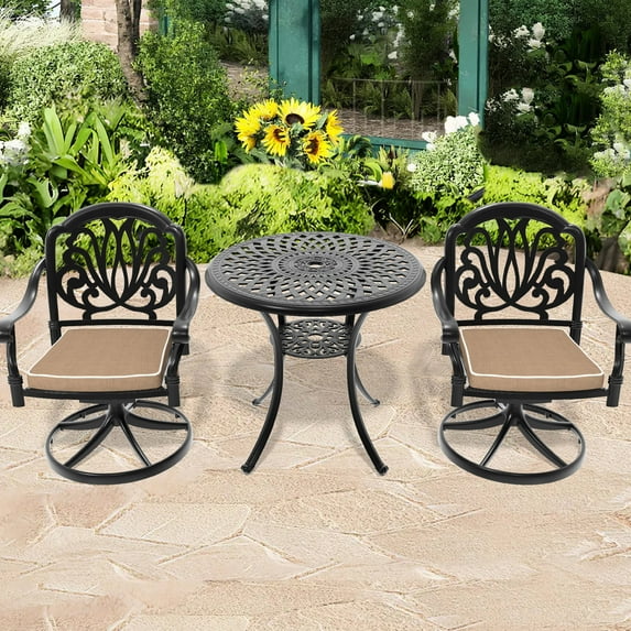 2-Seater Aluminum Set - Water Resistant Cushions - Outdoor Dining - Round Swivel Base
