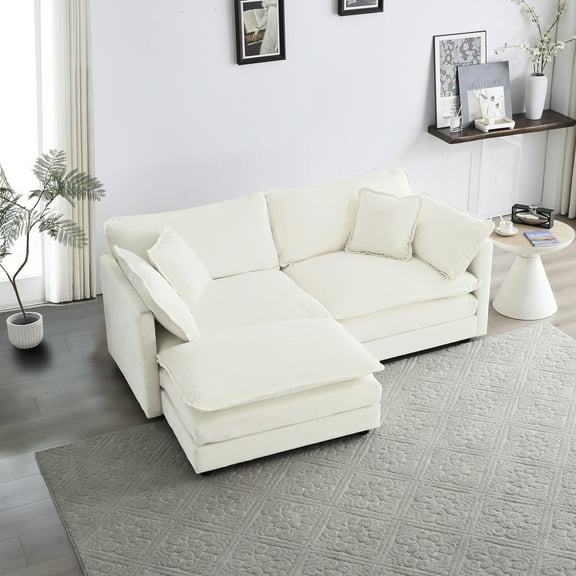 2 Seater Chenille Couch With Lamp - Functional Addition Sectional For Small Living Spaces, White, Solid Wood, High Breathable Material, Comfy