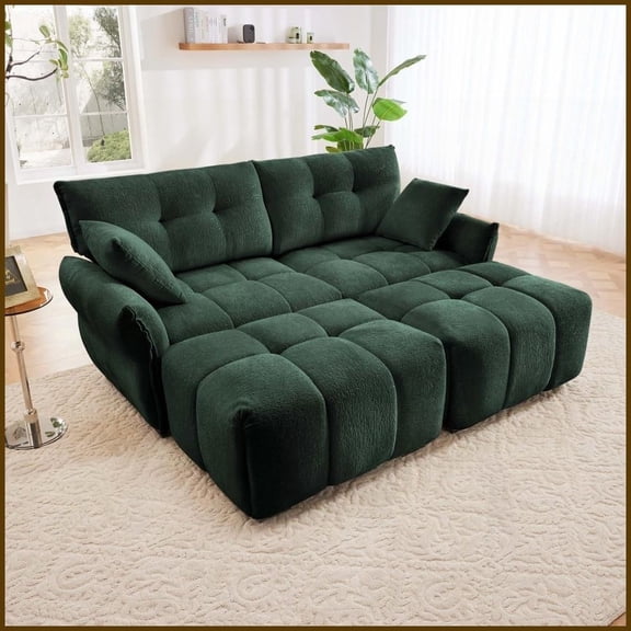 Modern 2-Seater Chenille Sofa with 2 Ottomans & Pillows  Cozy Stylish Living Room, Apartment or Dorm Furniture