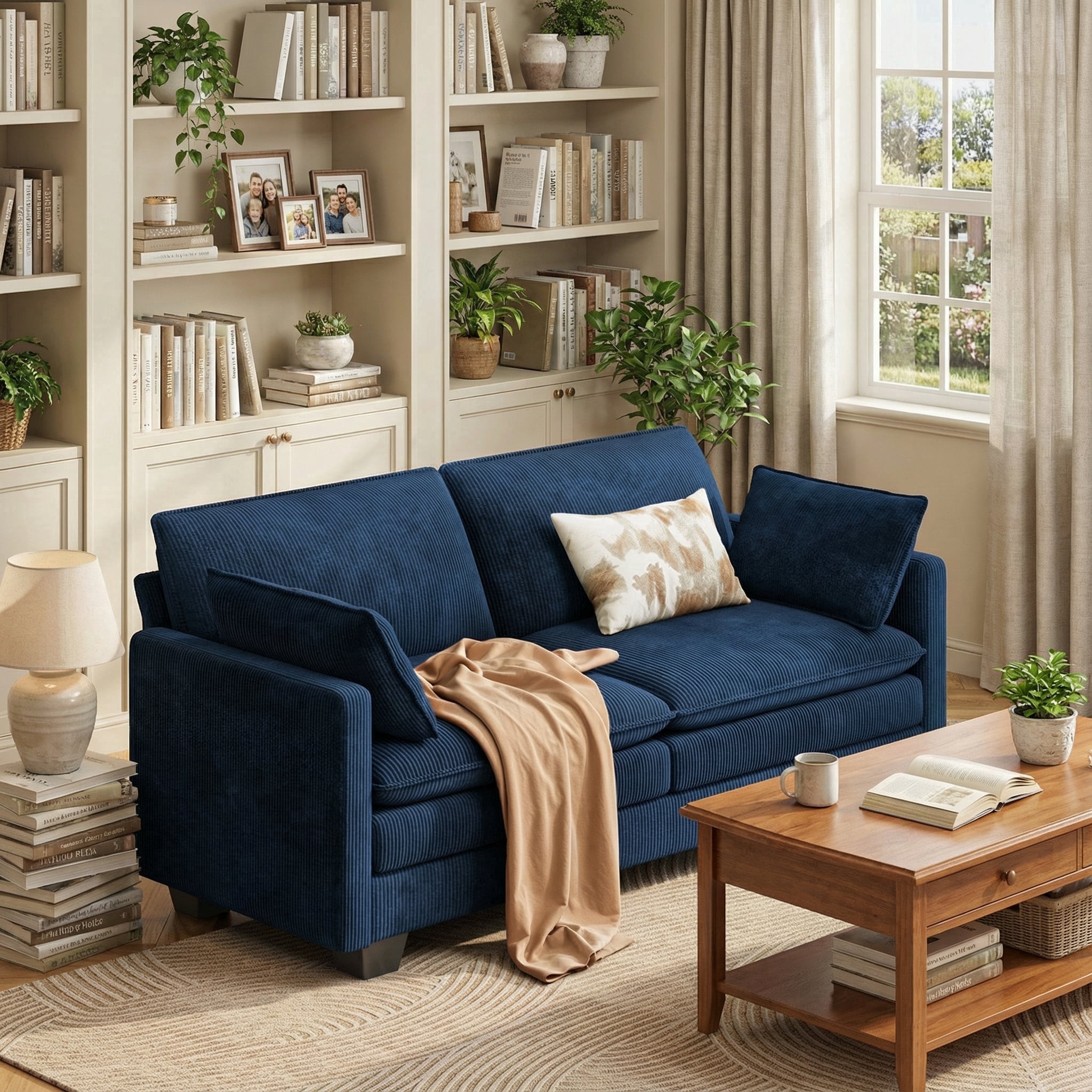2-Seater Cloud-Like Loveseat Sofa - Double-Layer Upholstered Cushions, Pet-Friendly Corduroy Couch for Bedroom, Living Room & Apartment,Blue