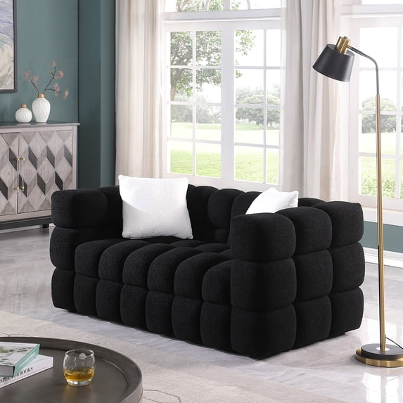 2-Seater Cloud Sofa Modern Human Body Structure Upholstered Boucle Fabric Couch With Pillows For Living Room Bedroom