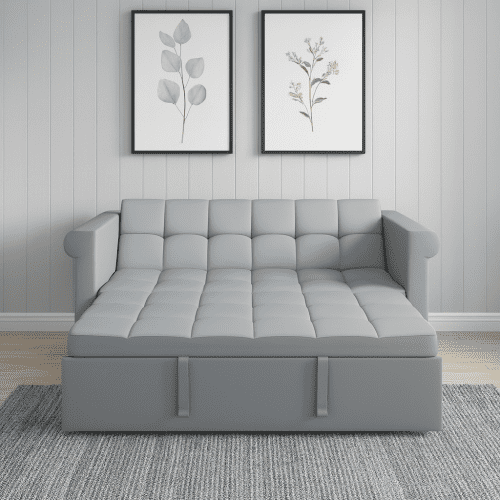 2-Seater Convertible Velvet Loveseat Sofa Bed with Pull-Out Sleeper, Adjustable Backrest and Side Pocket for Small Spaces, Apartment, Guest Room, Gray