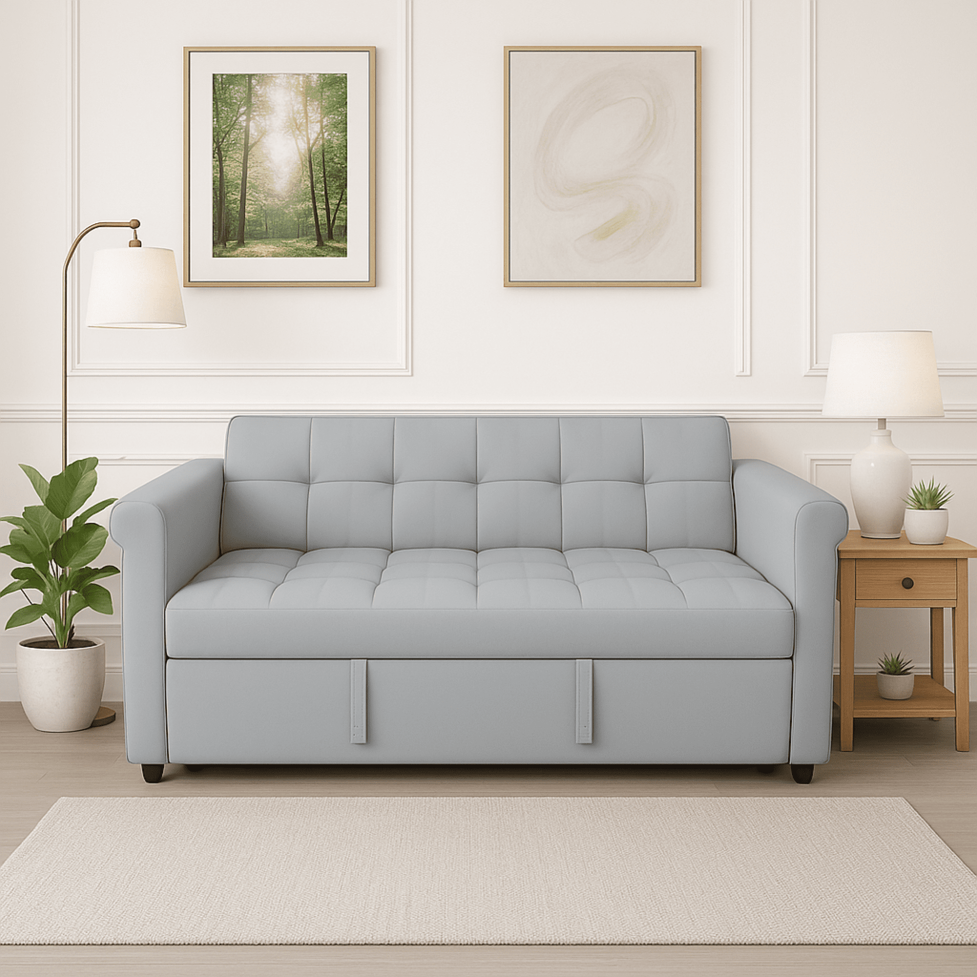 2-Seater Convertible Velvet Loveseat Sofa Bed Pull-out Sleeper Couch with Side Pocked,Adjustable Backrest Couch