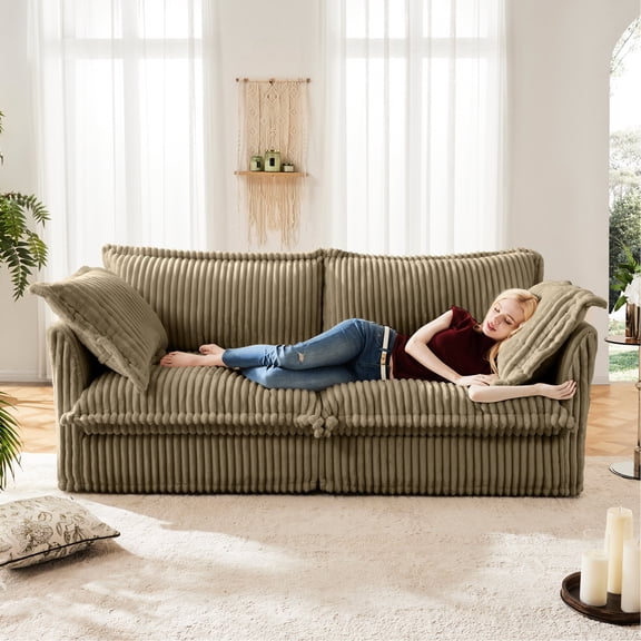 2-Seater Corduroy Sofa with Sponge Filling / Enjoyable Seating for Leisure