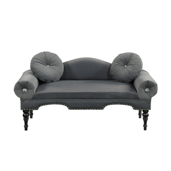 2 Seater Couch with 2 Round Pillows, 54” Modern Velvet Loveseat Sofa with Nailhead Trim, Upholstered Accent Bedside Entryway Bench for Small Spaces Living Room Bedroom Apartment, Grey