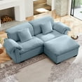thumbnail image 1 of 2 Seater Deep Seat Sofa with Ottoman for Living Room, Loveseat Sofa Couch with Fluffy Armrest Pillows and Backrest,2 Seater Upholstered Velvet Cloud Couch with Storage Under Each Seat,Blue, 1 of 7