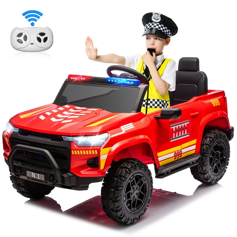 24V Power Four Wheel w Remote Electric Fire Tuck Car 2 Seater Ride on Toys Truck Megaphone Siren Warning Light Red Walmart