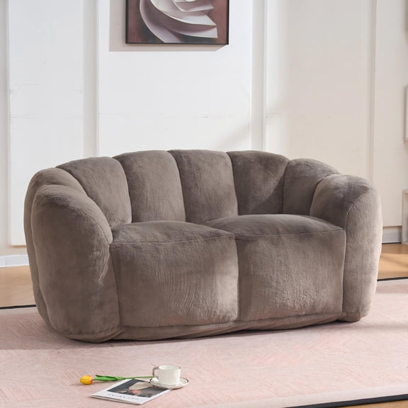 2-Seater Floor Lazy Sofa with Filler, Ultra Soft Fluffy Bean Bag Loveseat for Living Room, Bedroom, Reading Nook, Brown