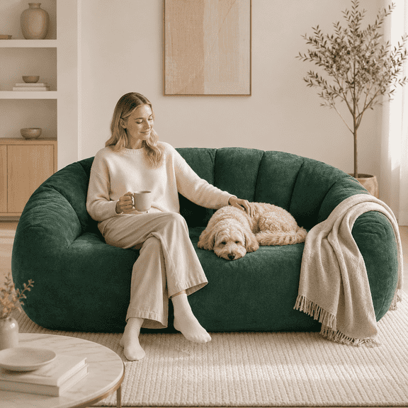Sanae Adult Oversized 2-Seater Removable Cover Living Room and Bedroom Bean Bag Chair, Green