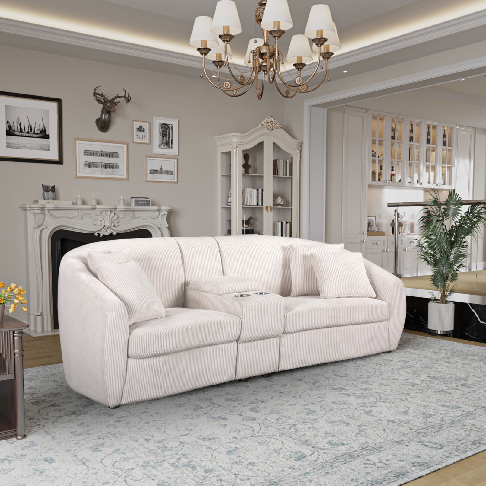 2 Seater Large Sofa, Modern Sofa with Corduroy Fabric Upholstered, Two ...
