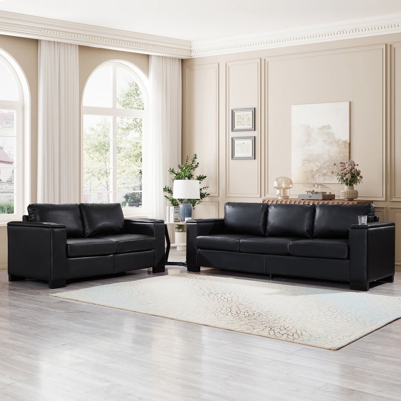 2 Seater Loveseat +3 Seater Sofa PU Leather Sofa Set - Modern ...
