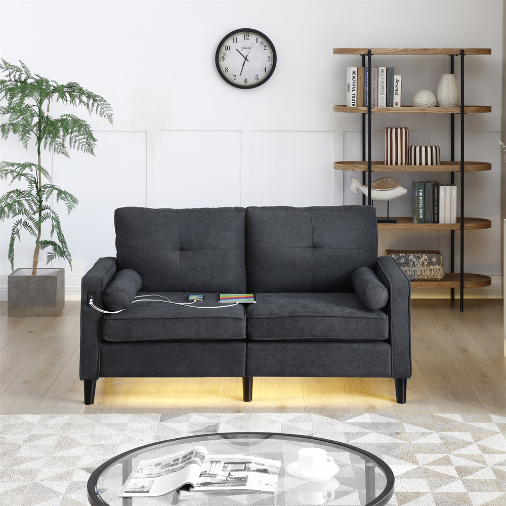 2 Seater Loveseat Couch with 2 Side Pockets, Comfy Upholstered Sofa ...