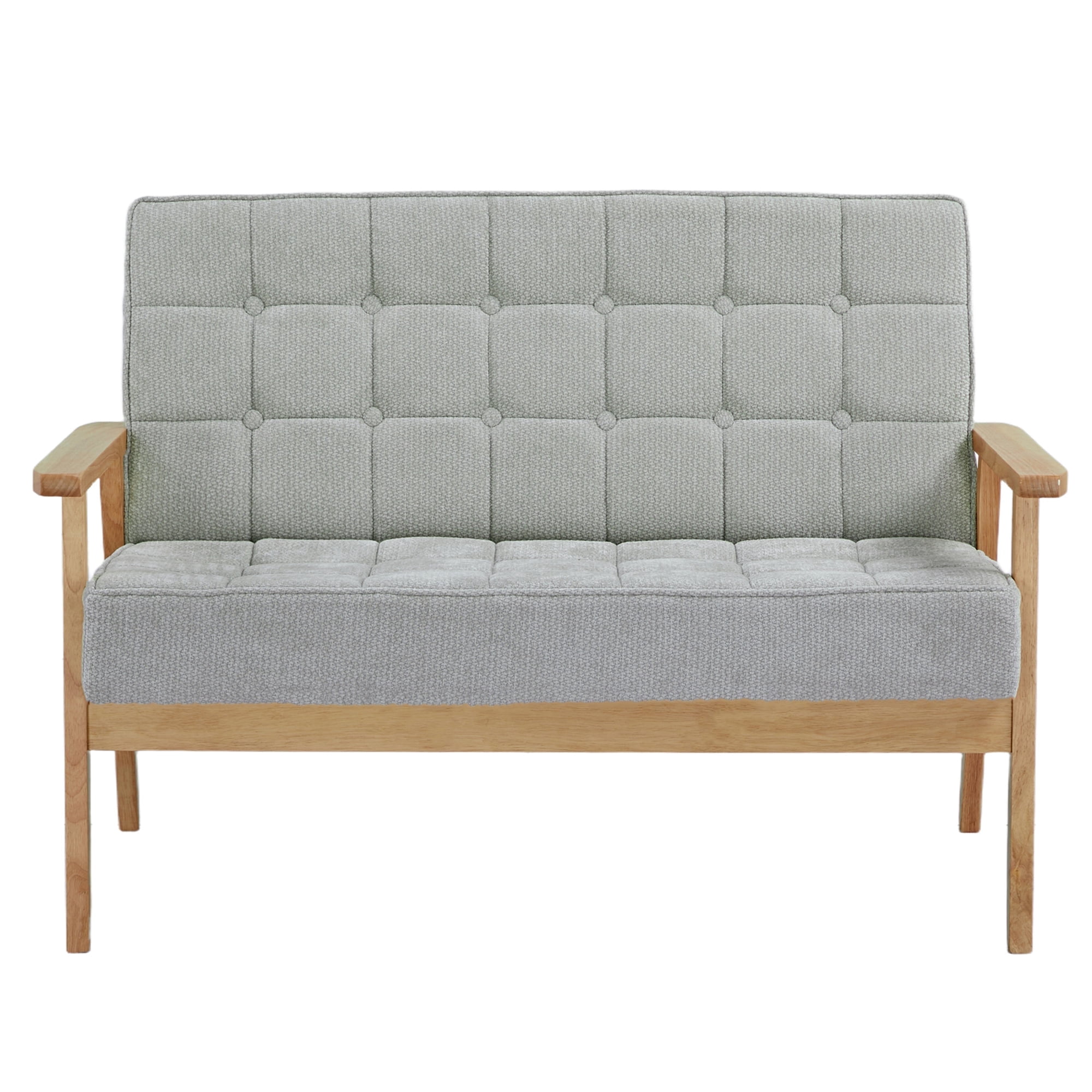 2-Seater Modern Sofa with Button Tufting, Solid Pine Wood Frame & Soft Fabric, Compact Loveseat for Living Room, Apartment, Dorm (Gray)