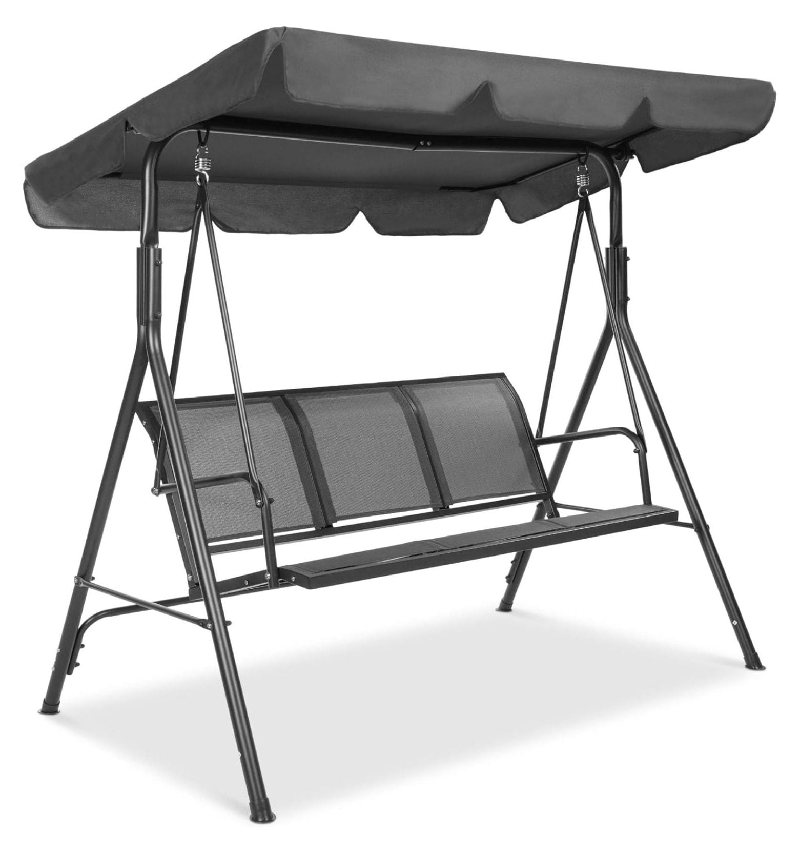 Gray Steel Frame 2-Seater Patio Swing with Adjustable Canopy