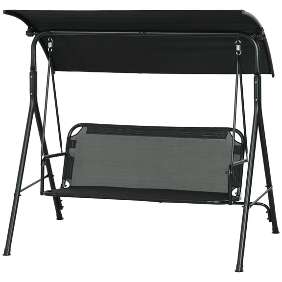 2-Seater Outdoor Porch Swing with Canopy and Table, Patio Swing Chair for Garden, Poolside, Backyard, Dark Blue
