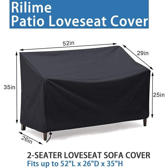 2-Seater Outdoor Sofa Cover, Waterproof Outdoor Couch Cover, Heavy Duty Patio Furniture Covers for Outdoor Seating, Windproof Patio Sofa Covers for Winter