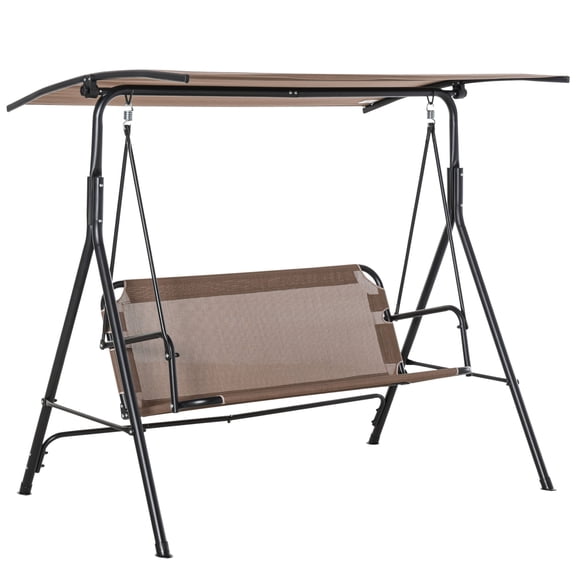 2-Seater Patio Swing Chair with Adjustable Canopy, Breathable Mesh Seat, Steel Frame, 440 lbs Capacity, Brown