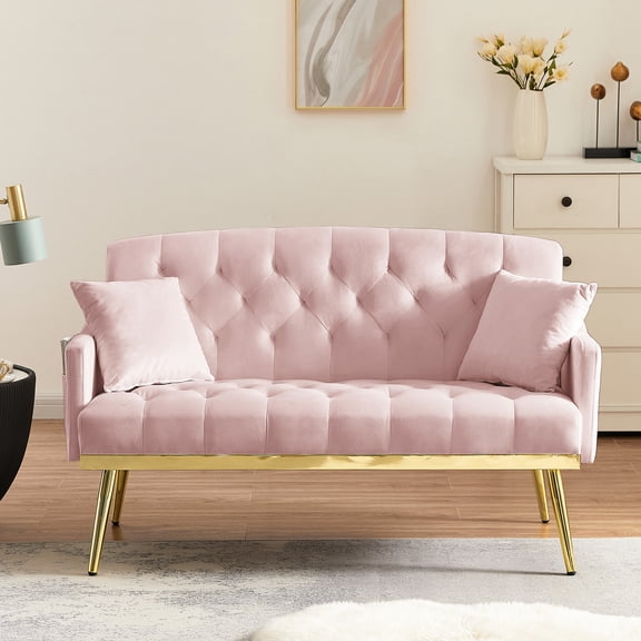2-Seater Pink Velvet Couch with Tufted Back - Perfect for Small Spaces