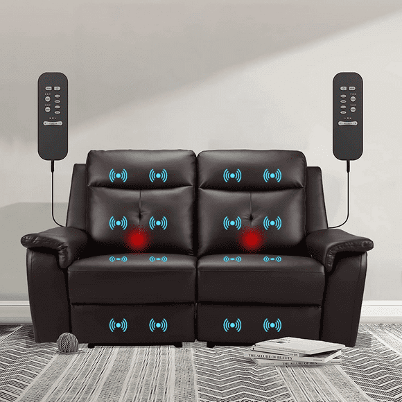 2 Seater Recliner Sofa - Double Reclining Loveseat with Massage & Heating - PU Leather Manual Home Theater Seating Manual Recliner Motion Living Room Chair