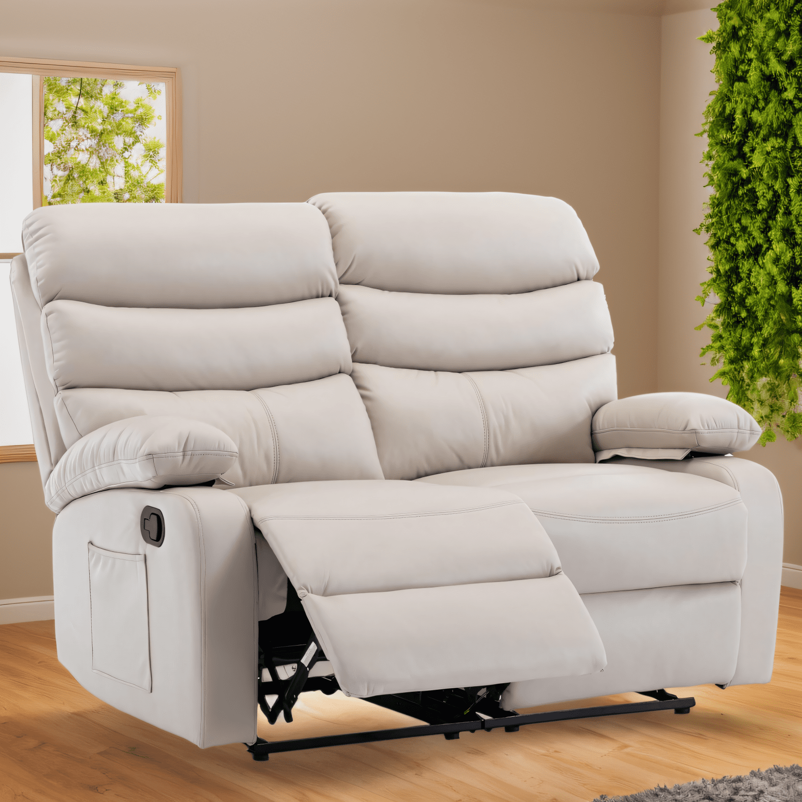 2 Seater Manual Double Seater Recliner with Side Pockets 2 Recliner Chair for Living Room for Living Room RV Couch Beige