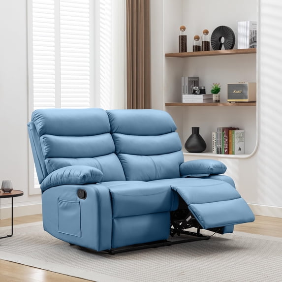 xijiaus Home Theater Seating Double Reclining Loveseat with 2 Side Pockets, Blue
