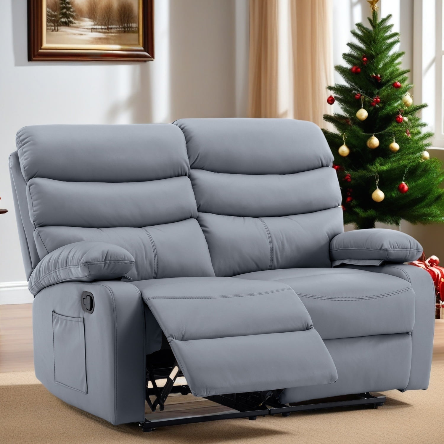 xijiaus Double Loveseat Living Room Manual Recliner Sofa with 2 Side Pockets, Dark Gray