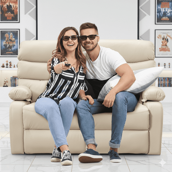 2 Seater Reclining Sofa, Loveseat Recliner Sofa Set, Home Theater Seating of Anti-Scratch Leather Beige Loveseat)