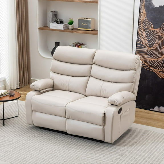 2 Seater Reclining Sofa, Loveseat Recliner Sofa Set, Home Theater Seating of Anti-Scratch Leather Beige Loveseat)