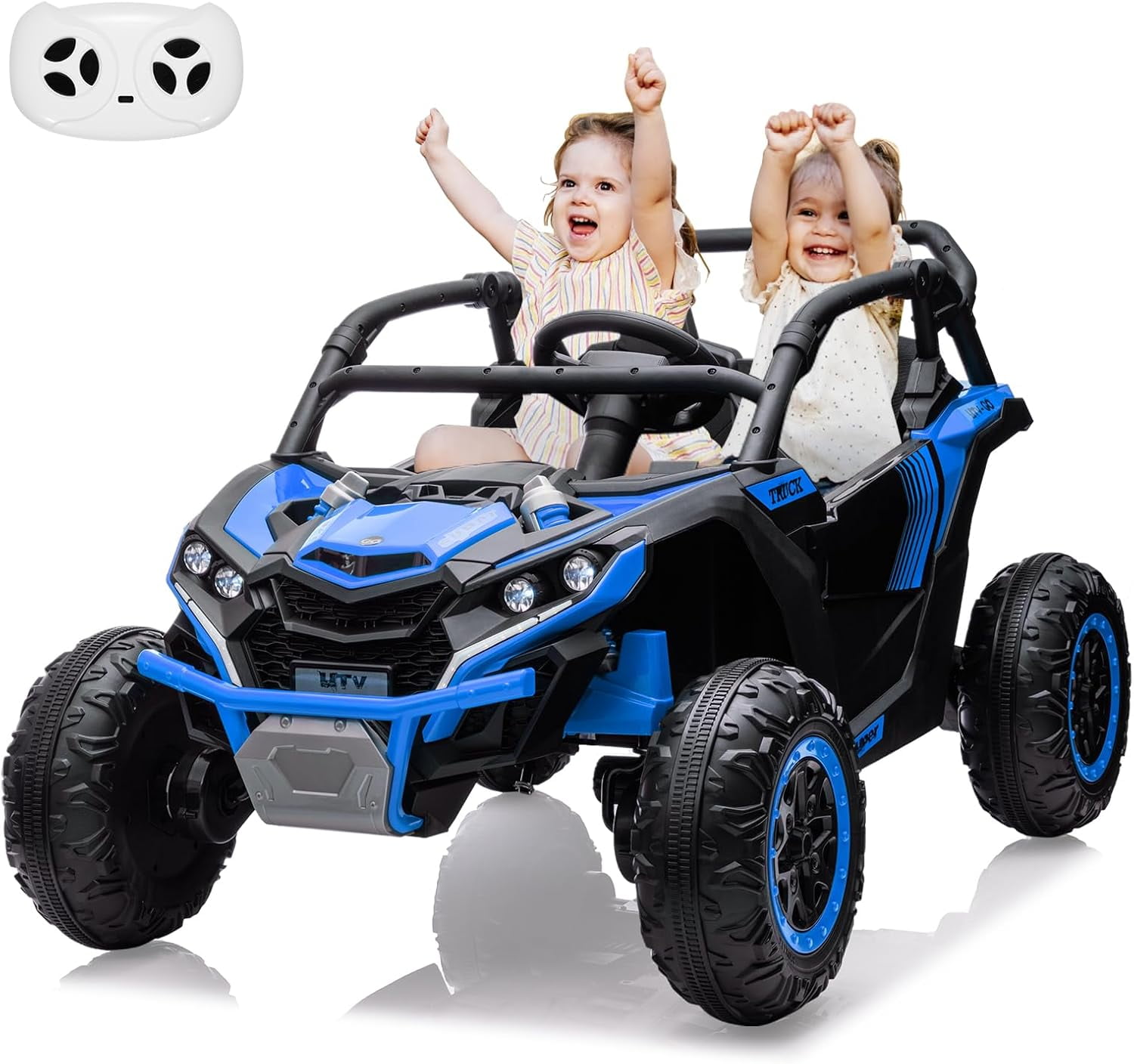 2 Seater Ride On Car for Kids, 24V 4WD Electric Utv with Remote Control, Battery Powered Electric Off-Road Utv Toy with Led Lights and Music for Boys Girls 3+