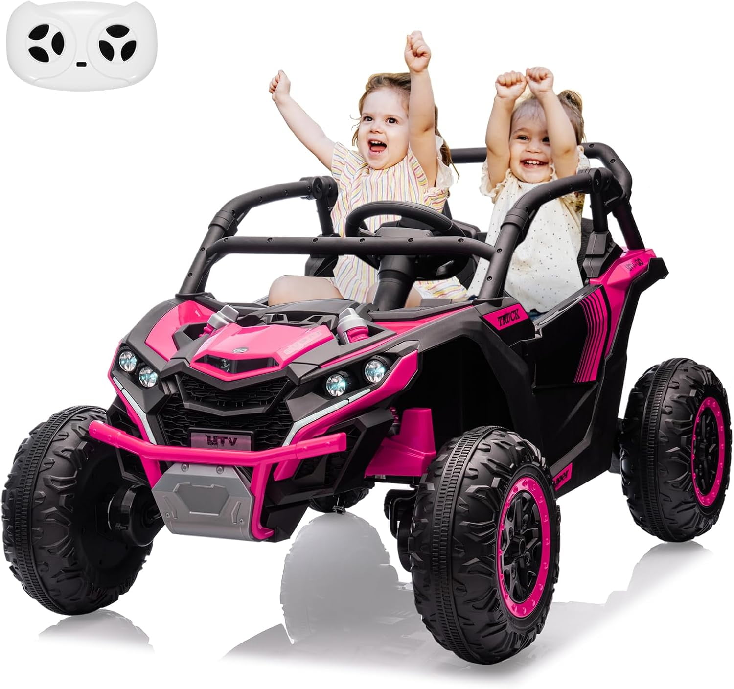 2 Seater Ride On Car for Kids, 24V 4WD Electric Utv with Remote Control, Battery Powered Electric Off-Road Utv Toy with Led Lights and Music for Boys Girls 3+