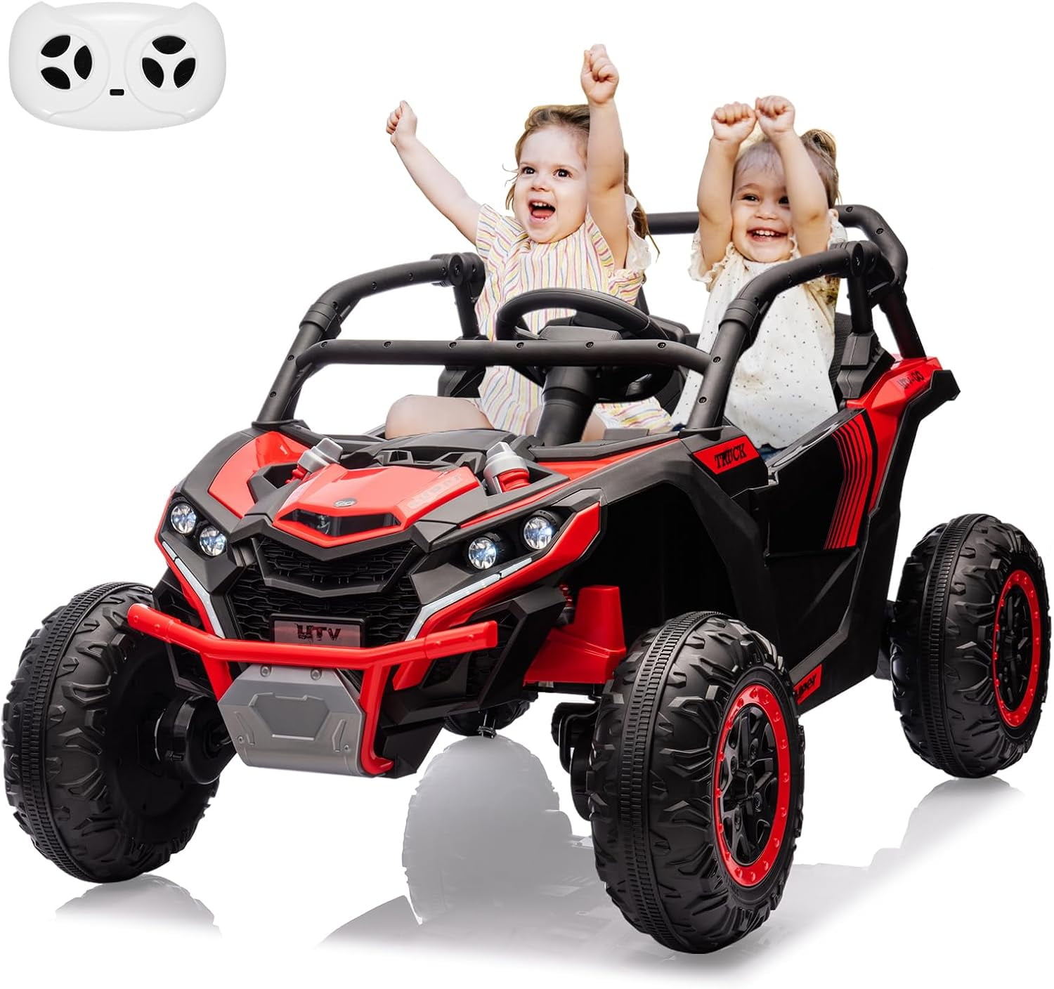 2 Seater Ride On Car for Kids, 24V 4WD Electric Utv with Remote Control, Battery Powered Electric Off-Road Utv Toy with Led Lights and Music for Boys Girls 3+