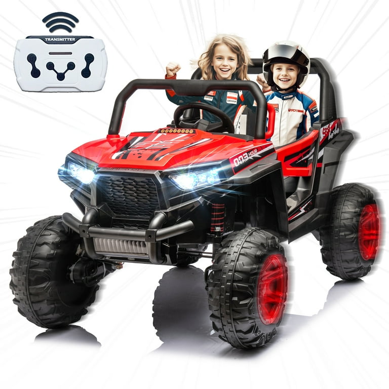 Rideable 2 Seater Kids Electric Car 4WD Truck with Leather Seat 12V Battery LED Lights Bluetooth 3 Speeds Red Walmart