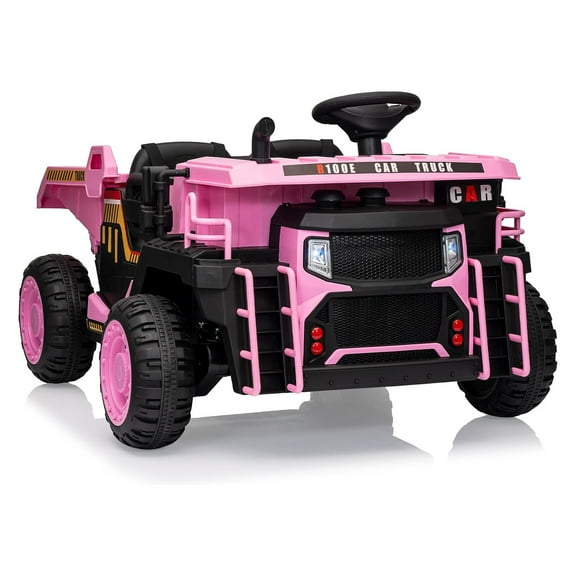2 Seater Ride On Dump Truck, 24V Ride On Car Toy with Remote Control, Electric Dump Bed & Extra Shovel, 2WD/4WD Ride On Construction Vehicle for Kids with LED Light, Shock Absorption