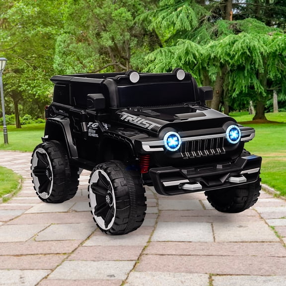 2-Seater Ride-On Car with Remote Control, 4WD Off-Road Truck, 12V Electric Battery Powered Ride-On Toy, 25W Dual Motor, Spring Suspension, 3-Speed, Decor Spare Tire