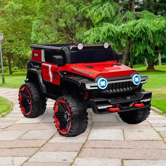2-Seater Ride-On Car with Remote Control, 4WD Off-Road Truck, 12V Electric Battery Powered Ride-On Toy, 25W Dual Motor, Spring Suspension, 3-Speed, Decor Spare Tire