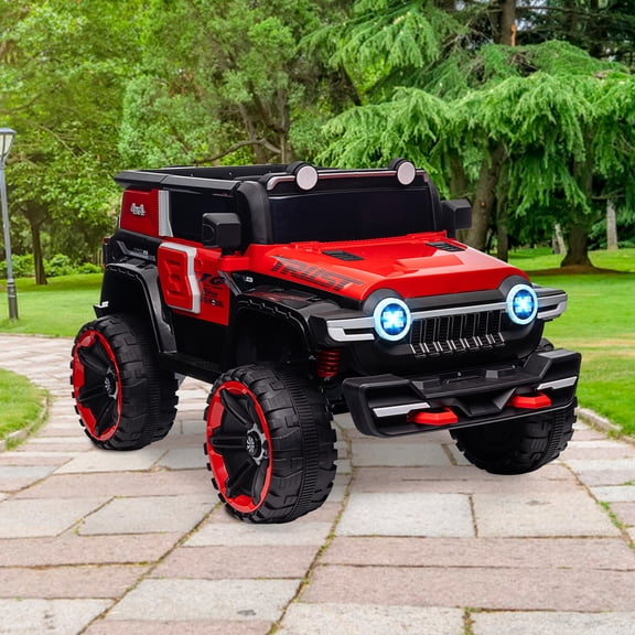 2-Seater Ride-On Car with Remote Control, 4WD Off-Road Truck, 12V Electric Battery Powered Ride-On Toy, 25W Dual Motor, Spring Suspension, 3-Speed, Decor Spare Tire