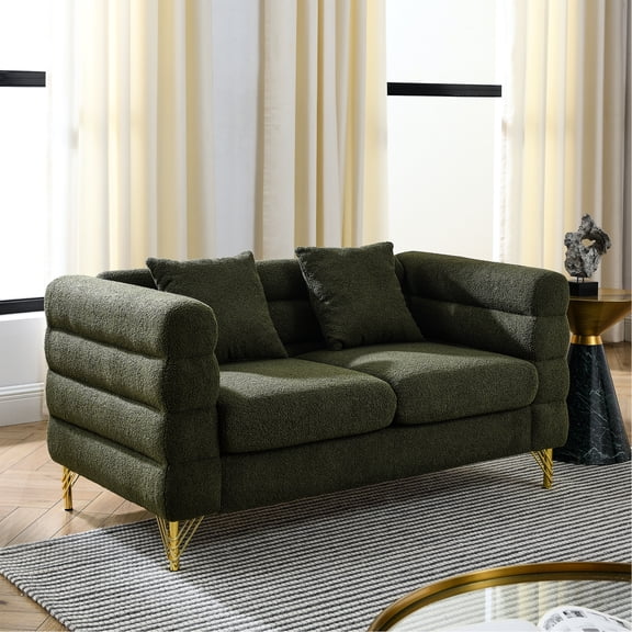 2 Seater Sectional - Comfortable Fabric, Pillows, Streamline Modern Shape For Home 60inch Office Comfortable, Design Various Spaces