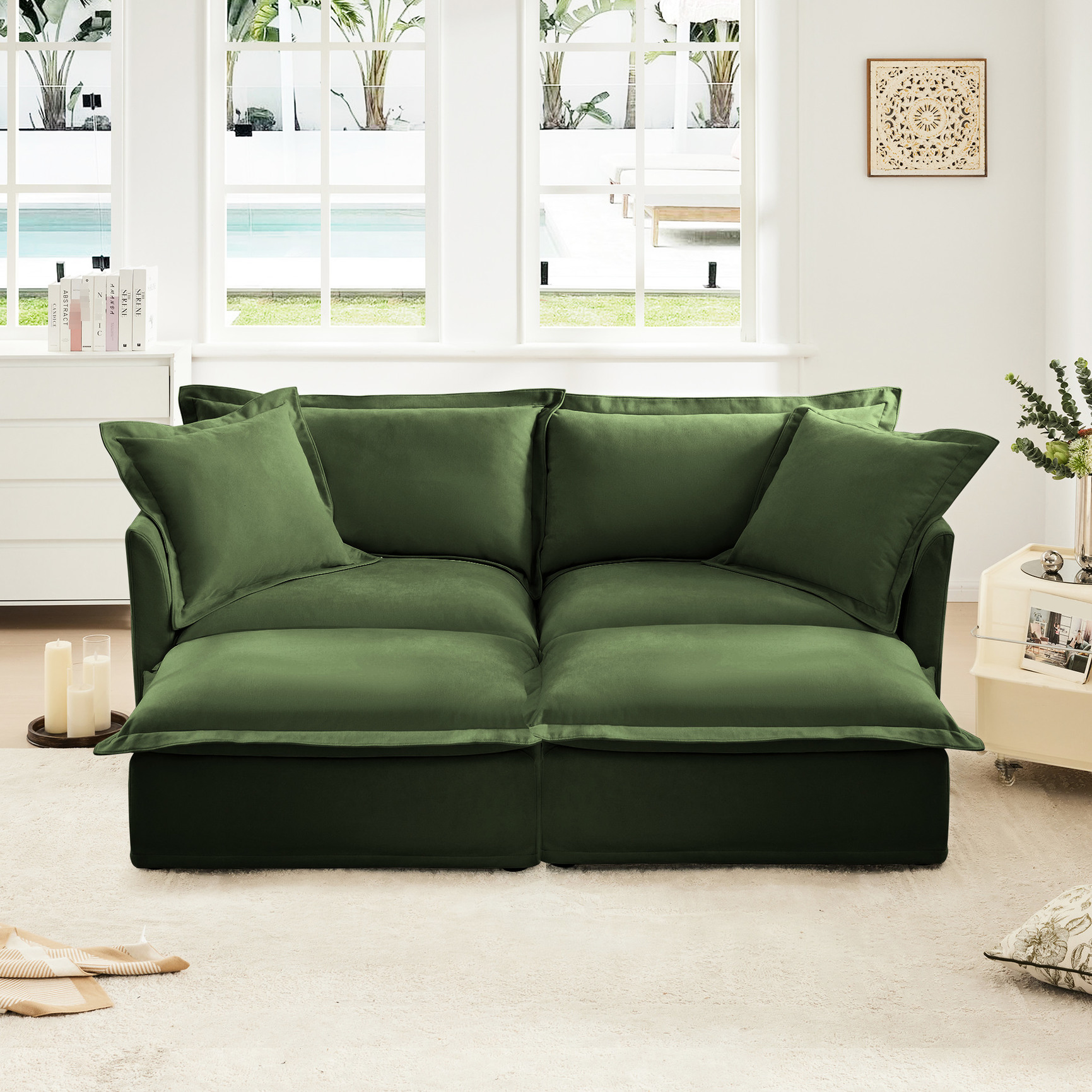 2 Seater Slipcovered Sofa in Green Chenille / Flexible Combinations for ...