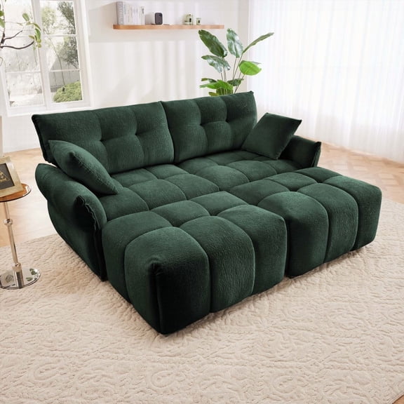 Modern Minimalist Chenille 2-Seater Sofa Set (220×80×75cm) with Ottoman and Throw Pillows