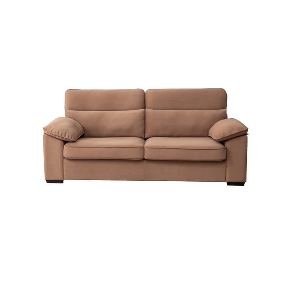 2-Seater Sofa Bed, Mid-Century Modern Couch, Convertible Queen Size Sleeper Sofa with Wooden Frame & Polyester Upholstery, Pull-Out Design, 300 lbs Capacity - Space Saving for Living Room, Brown