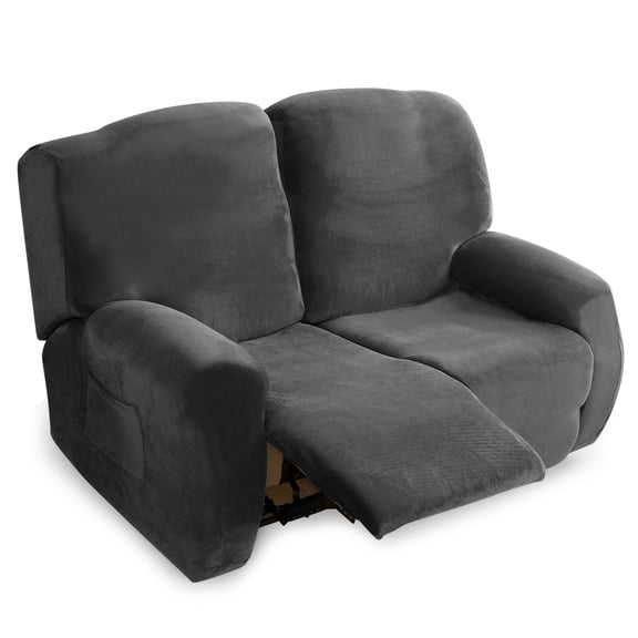 2-Seater Stretch Recliner Chair Cover Elastic Armchair Sofa Couch Slipcover(Dark Grey)