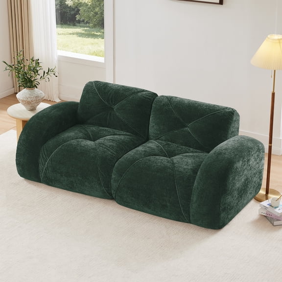 2-Seater Tufted Sofa Couches with Boneless Sofa, Soft Velvet Fabric, Bottom Anti-Slip Design, 32D High Density Sponge, Ergonomic Design, No Assembly Required, Fits Living Rooms, Green