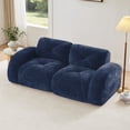 thumbnail image 1 of 2-Seater Tufted Sofa Couches with Boneless Sofa, Soft Velvet Fabric, Bottom Anti-Slip Design, 32D High Density Sponge, Ergonomic Design Bottom, No Assembly Required, Fits Living Rooms (Blue), 1 of 11