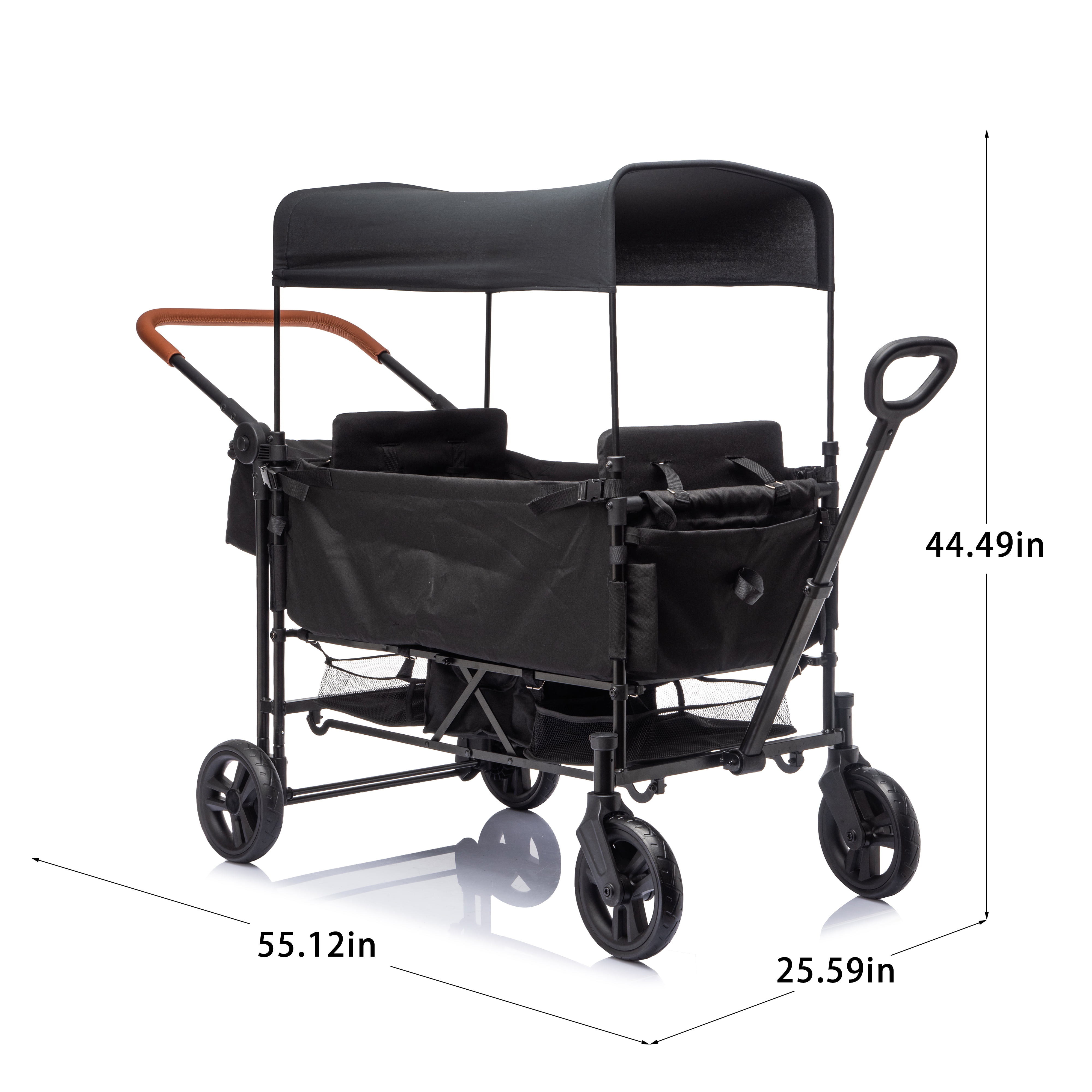2-Seater Wagon Stroller with 5-Point Safety Harness, Adjustable Canopy, Push-Pull Handles, 7-Level Height Adjustment, Foldable Frame for Kids 6-36 Months