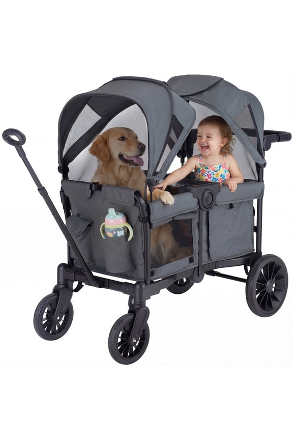 Baby Stroller Wagon for 2 Kids with Breathable Canopy,Parent Organizer,Removable Seat,2 Cup Holders,Gray